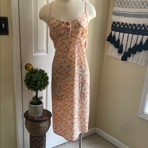 Women's Orange Daisy Boho Cottagecore Western Midi Slip Dress